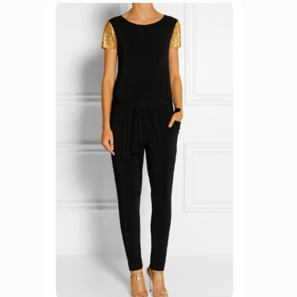 Elegant Black Gold Jumpsuit by Michael Kors Sz S - Picture 1 of 7